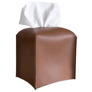 Customized High-quality Square PU Leather <b>Tissue</b> Box Cover Foldable Napkin Holder 5x5x5inch Modern Car Office - Product Image 1