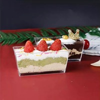 Gobelet à dessert rectangulaire trapézoïdal transparent en PS de qualité alimentaire 150 ml 5 oz, portion individuelle, mousse, tiramisu, pudding, buffet, traiteur