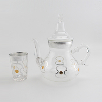 Théière en borosilicate de style marocain en gros 7 pièces ensembles de tasses à thé vente chaude fabrication à la main décalcomanie ensemble de tasses à thé avec théière en verre
