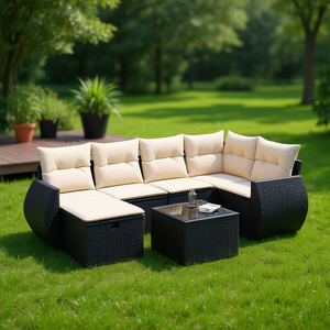 Conjunto de Sofás de Jardín Resistentes al Agua, en Ratán Sintético Negro, Muebles de Exterior de Diseño Contemporáneo - Product Image 2