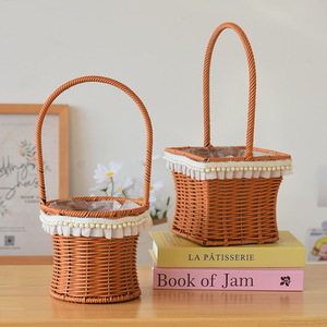 <b>Wicker</b> hand-woven flower and dried flower <b>basket</b>, perfect for living room decoration, souvenirs, picnics, and photo storage. - Product Image 2