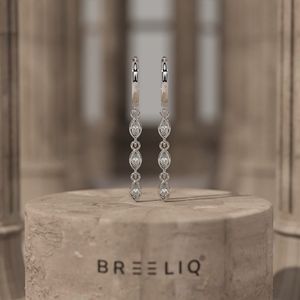 14k White Gold Marquise Diamond <b>Drop</b> Hoop Earrings Elegant Three Stone Triple Marquise Cut Dangle - Product Image 2