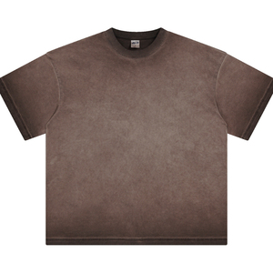 Người đàn ông của Retro Batik Vòng cổ T-Shirt mới rửa đau khổ Ngắn Tay Áo sáng màu trắng vải dệt kim 240 gram vải dệt kim - Product Image 1