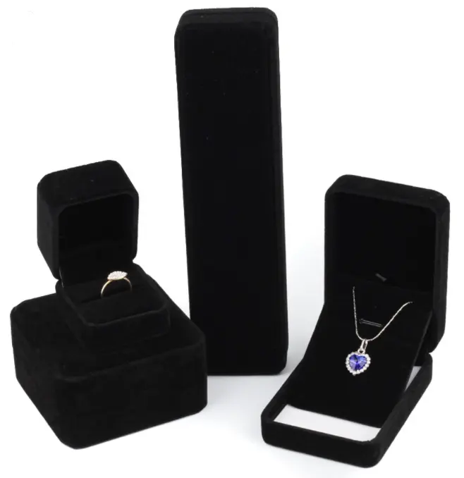 Wholesale Black Velvet jewelry packaging box ring earring pendant necklace fashion jewelry box
