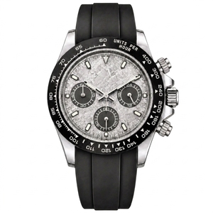 Montre chronographe à quartz pour homme, cadran noir, boîtier en acier inoxydable, bracelet en silicone, verre saphir, résistance à l'eau 10 bars - Product Image 2