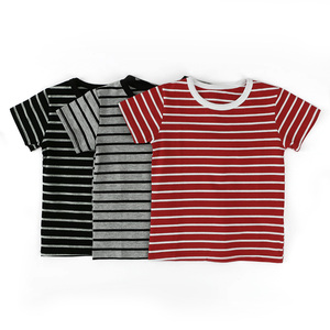 Katoenmix Zwart En Wit Gestreept Ronde Hals Peutert-Shirt Voor Jongens Met Korte Mouwen Voor Dagelijks Gebruik - Product Image 1