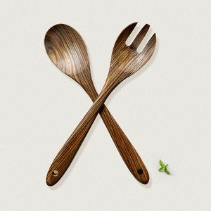 Sunshine Hemu Olive Wood Salad Set Two Piece Long Handled Spoon And Fork Eco Friendly Cooking Utensils - Product Image 1
