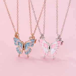 Collier pendentif cœur magnétique avec breloque papillon et motif cœur émaillé pour couples, meilleurs amis pour toujours (BFF) et enfants - Product Image 1