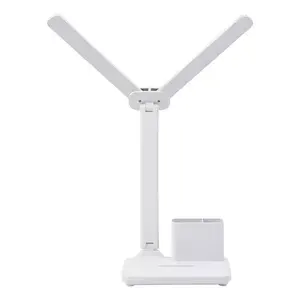 Lámpara de escritorio LED con doble cabezal, 3 modos de iluminación, alimentada por USB, diseño minimalista, cuerpo de plástico blanco, regulable, eficiente en energía - Product Image 3
