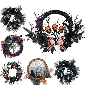 Decoración DE CORONA DE Halloween, lazos con cable para coronas, accesorios colgantes de Acción de Gracias de Halloween, corona de Halloween de cuervo esqueleto