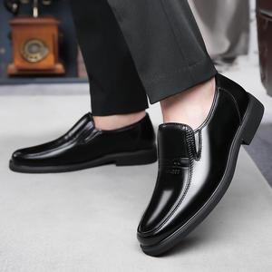 Men Leather Loafers Round Toe Slip-On Office Career Dress <b>Shoes</b> <b>Height</b> <b>Increasing</b> Autumn Solid Color Rubber Outsole - Product Image 3