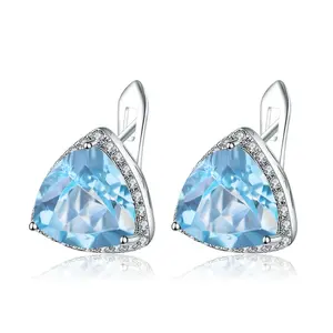 Abiding Natural Sky Blue Topaz Gemstone Handmade Jewelry 925 Sterling Silver Earrings For Women