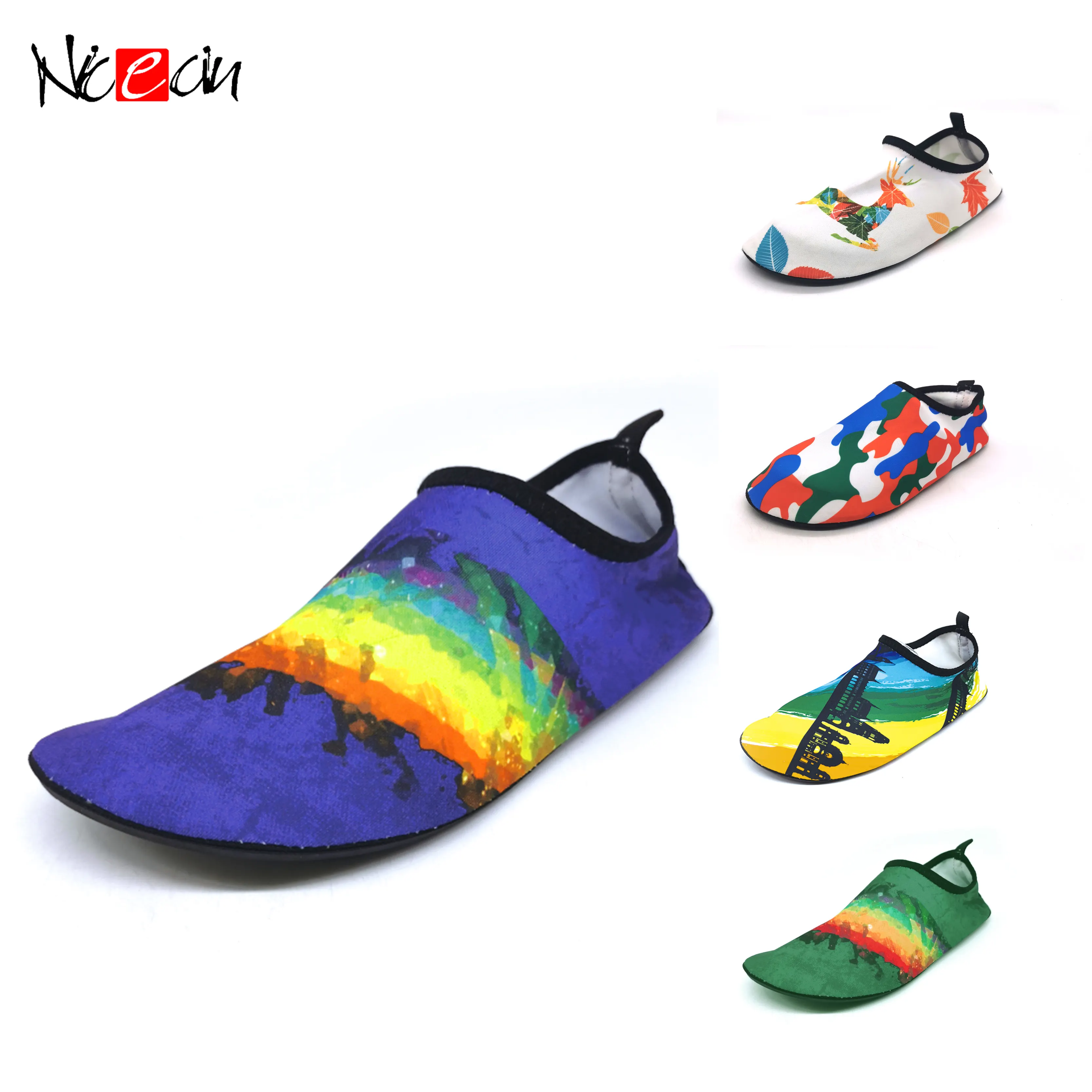 Nicecin New arrival hot selling Quick Dry Beach Sports Aqua Shoes and different printing Surfing Walking swimming shoes