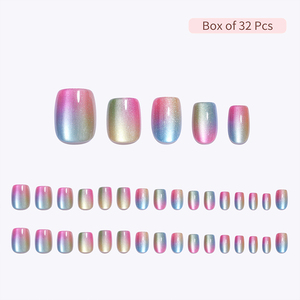 เล็บปลอมสั้นทรงเหลี่ยมหรูหรา คุณภาพสูง CPNP ขายส่ง สีชมพูไล่เฉดโครเมียม ชุดเล็บปลอมพร้อมกาว - Product Image 3