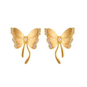 Butterfly Stud <b>Earrings</b> Gold Plated Zircon Inlaid S925 Silver <b>Posts</b> Fashion Jewelry Gift - Product Image 4
