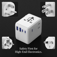 Adaptateur de voyage universel GAN 100W PD à expédition immédiate avec convertisseur de puissance pour Royaume-Uni, États-Unis, UE, Australie - Type C avec fusible à réinitialisation automatique