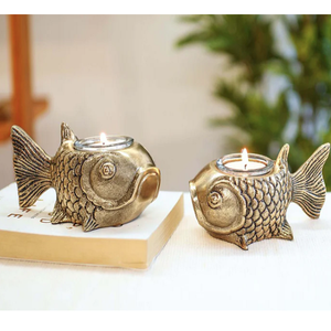 Portavelas decorativo de pez de latón de calidad superior moderno, portavelas de aluminio pulido más vendido para Navidad - Product Image 1