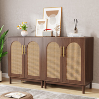 Buffet moderne de 59 pouces avec portes en rotin, meuble de rangement à 4 portes pour salle à manger et salon