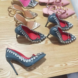 Sandales à talons aiguilles pour femmes, ornées de grands strass et de découpes, chaussures d'été habillées - Product Image 6