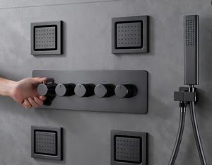 Miscelatore Doccia a Parete Nascosto in Ottone Grigio Antracite Spazzolato Oro con 4 Vie di Uscita e Funzione Deviatore, Flusso Controllabile - Product Image 6