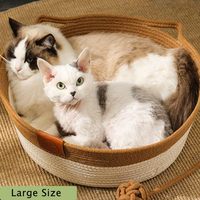 QJMAX fait à la main en coton naturel corde chat hamac pliable nid de couchage panier pour le stockage et l'organisation à la maison