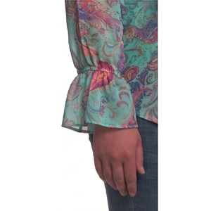 Women's Bohemian Chiffon Blouse With Ruffles Mandarin Collar Full Sleeve Paisley Print Loose Fit Spring Summer <b>Top</b> - Product Image 6