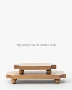 Wooden Craft Pedestal Board Wooden Decorative Display Tray With Feet Set Of 2 Wood Pedestal Risers