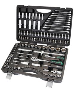 AE-S125 125pcs 1/4 ''& 1/2'' Ổ cắm di động Ratchet xử lý thiết lập cơ khí công cụ thiết lập với hộp nhựa - Product Image 1