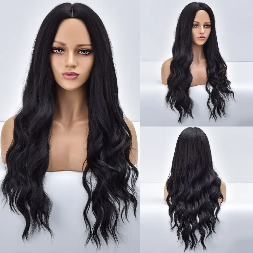 Perruques synthétiques Body Wave pour femmes perruques longues noires Deep Wave Cosplay Party perruque colorée cheveux naturels quotidiens résistants à la chaleur