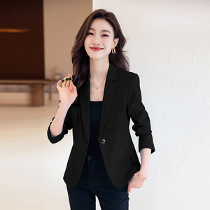 Women's Blazer Blue Solid Color Polyester Anti-Wrinkle Short Style For Petite Women Autumn 2023 - Product Image 2