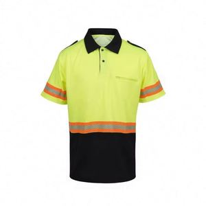 เสื้อกั๊กผู้ชายแบบถัก Hi Viz ป้องกันรอยยับ แขนสั้น ผลิตจากโพลีเอสเตอร์เรืองแสง สำหรับงานด้านความปลอดภัย - Product Image 2