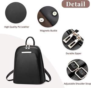 Sac à dos léger et imperméable en cuir PU avec doublure en nylon pour femme, idéal pour l'école, les voyages et la ville - Product Image 4