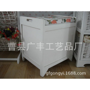 White Solid Wood Storage <b>Stool</b> With Fabric Top For <b>Bedroom</b> Home Use - Product Image 1