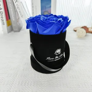 Luxury Custom Pink Velvet Cylindrical Flower Gift Packaging Box With Foam For Valentine's Day