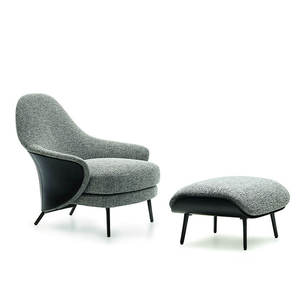 Fauteuil de salon moderne minimaliste en bois massif et fer avec dossier inclinable, chaise longue design pour salon, club-house, hôtel et réunion à domicile - Product Image 5