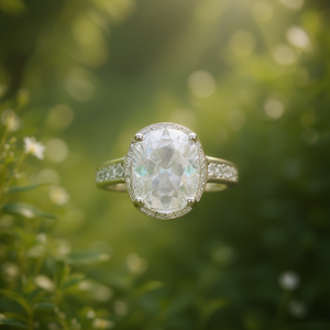 Anillo de Compromiso E820 para Mujer con Diamante de Corte Ovalado, Plata 925, Engaste Pavé, Estilo Clásico - Product Image 2