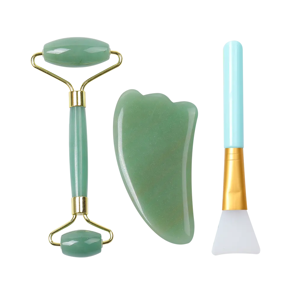 Ready to Ship#2020 Amazon Hot Selling 3-In-1Jade Roller Gua Sha Scraping Board Kit