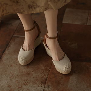 WETKISS Factory OEM Boho Styles sandali estivi in lino a punta stretta con cinturino alla caviglia espadrillas sandali da donna sandali con zeppa - Product Image 6