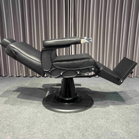 Fauteuil de Barbier Inclinable Robuste et Moderne avec Base Noire et Cadre Métallique Solide pour Hommes et Salons de Coiffure