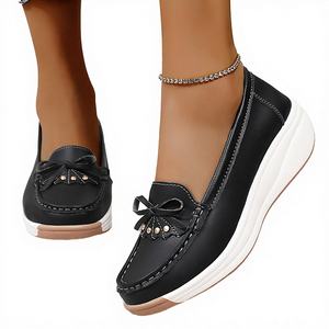 Nouvelles chaussures plates décontractées en cuir véritable pour femmes 2024, bout fermé, à enfiler, légères, automne, antidérapantes, plateforme - Product Image 4