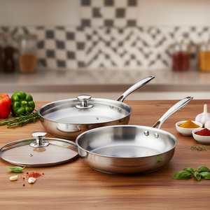 <span class=keywords><strong>Set</strong></span> di <span class=keywords><strong>Padelle</strong></span> Antiaderenti in <span class=keywords><strong>Acciaio</strong></span> Inox 304 con Coperchio in Vetro, Compatibile con Gas e Induzione, per Bistecche e Pancake - Product Image 4