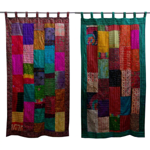 Vente De Gros Vintage Kantha Rideaux Soie Sari Patchwork Rideaux - Product Image 1