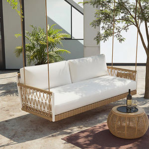 Mobilier d'extérieur moderne tissé à la main sur mesure ensemble de canapés en rotin enveloppés à la main avec cadre en aluminium canapé à balançoire avec coussin blanc - Product Image 2