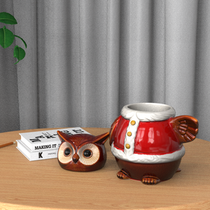 Tarro de galletas de Navidad con diseño de búho pintado a mano, de cerámica de alta gama, personalizable, para venta al por mayor, ideal para el mercado europeo. - Product Image 6