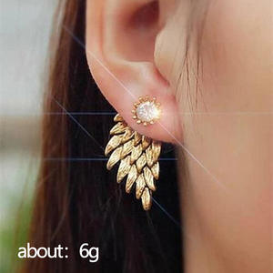 Orecchini pendenti E962 da donna, vintage, a forma di pianta, con zirconi incastonati a griffe, in lega, gioielli - Product Image 4