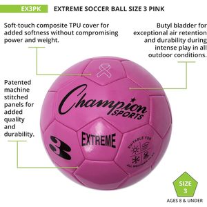 Balón de Fútbol Champion Sports Extreme, Talla 3, Color Rosa, para Jugar en Cualquier Clima - Product Image 4