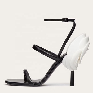 Sandales à brides cheville pour femme, grande taille 47, avec fleur métallique 3D au dos, talons aiguilles fins, escarpins de soirée d'été - Product Image 5