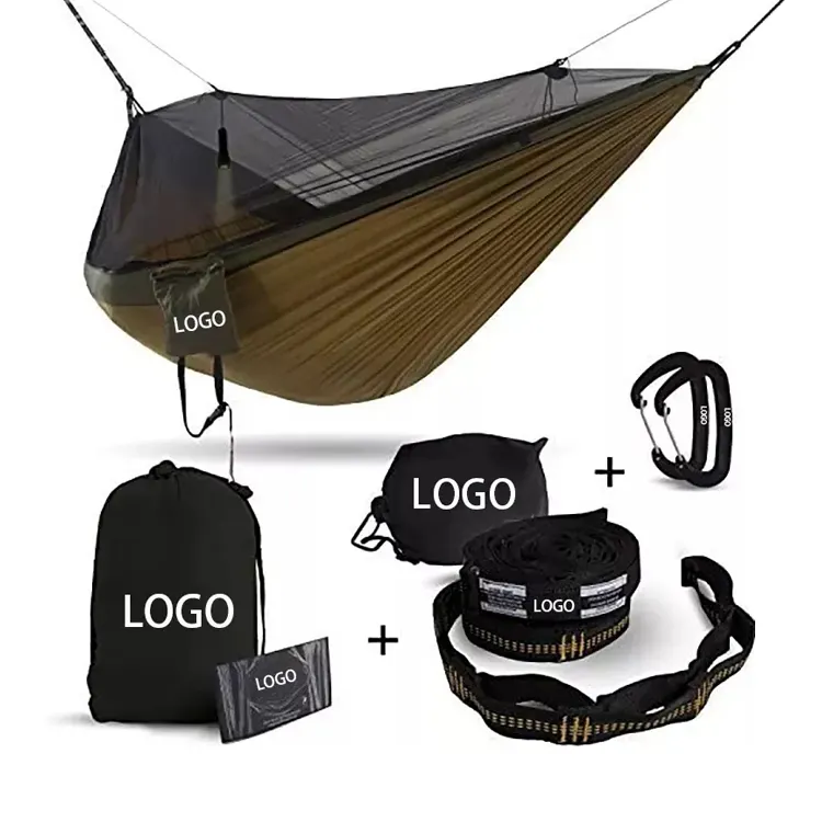 Hamac de Camping en Nylon léger et pliable avec moustiquaire, Patio de jardin extérieur, Parachute