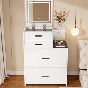 Coiffeuse multifonctionnelle avec miroir à led Table de chevet pour petits espaces Maquillage Vanité Meubles de chambre à coucher - Product Image 1