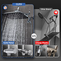 Douche à main haute pression en acier inoxydable finition chromée avec barre coulissante, double pommeau de douche détachable, fixation murale pour villa